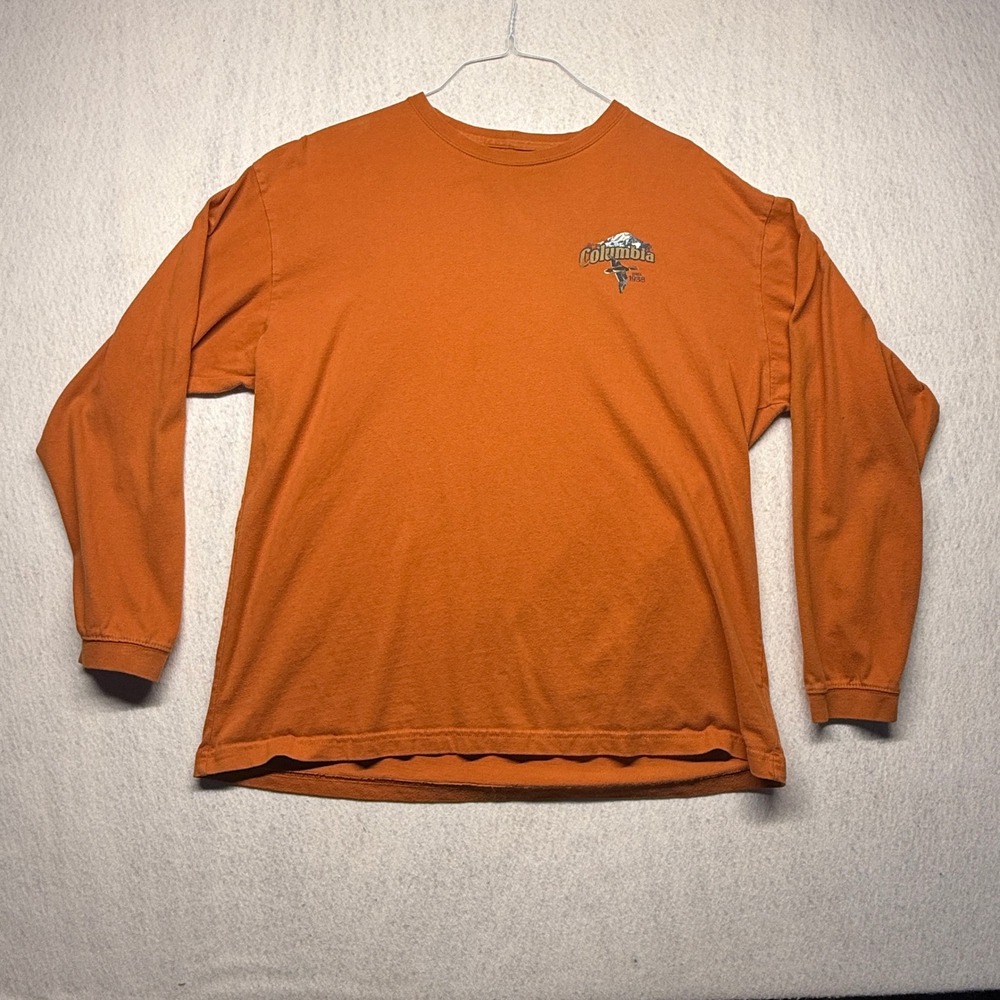 Columbia Mens XL Long Sleeve T-Shirt Orange Backcountry Lodge Piney Ridge Ducks